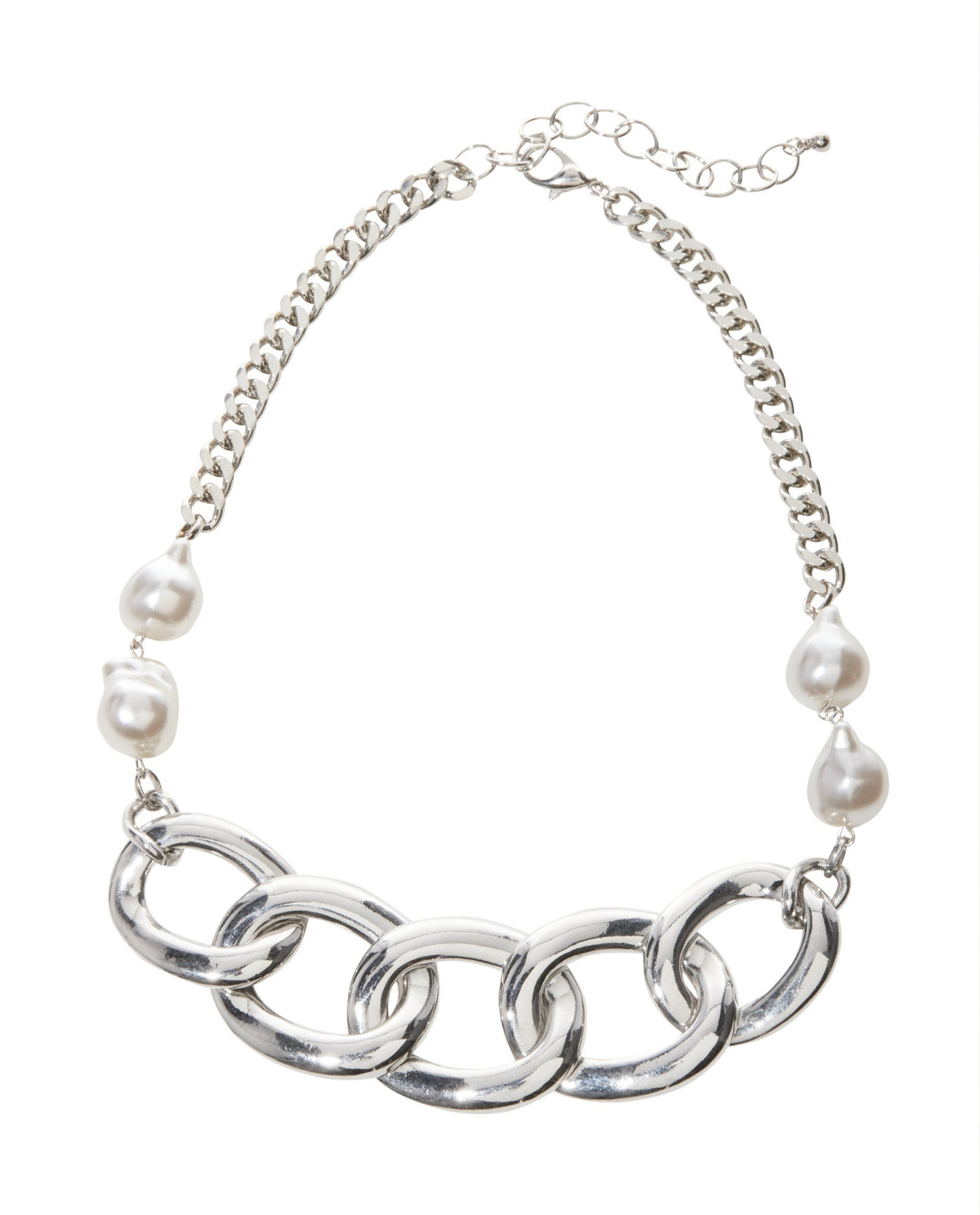 Pearl Chain Necklace Silver