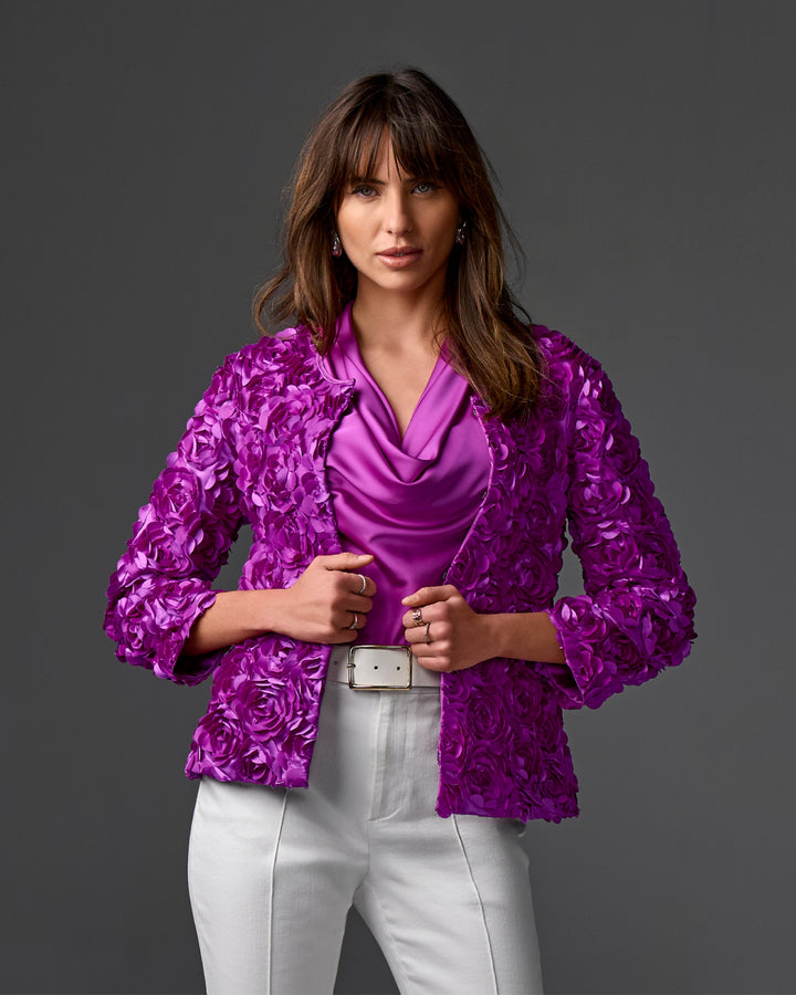 Rosette three quarter sleeve Jacket Purple Cactus Flower