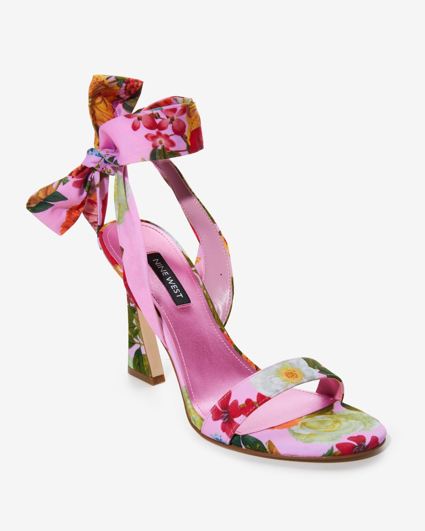 Floral Printed Ankle Wrap Heel Pink Multi