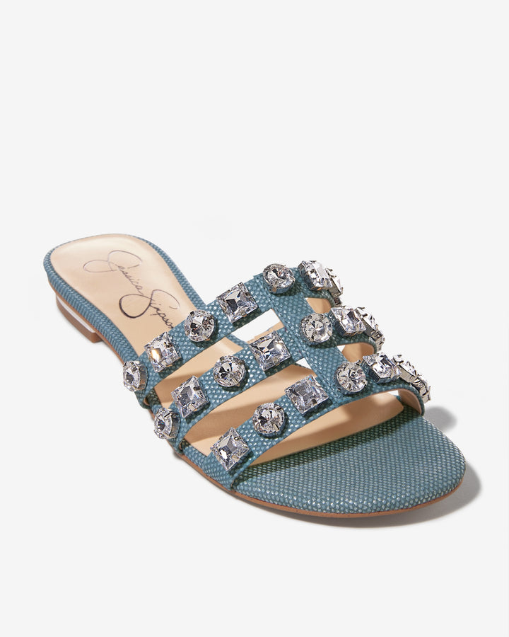 Crystal Embellished Slide Blue