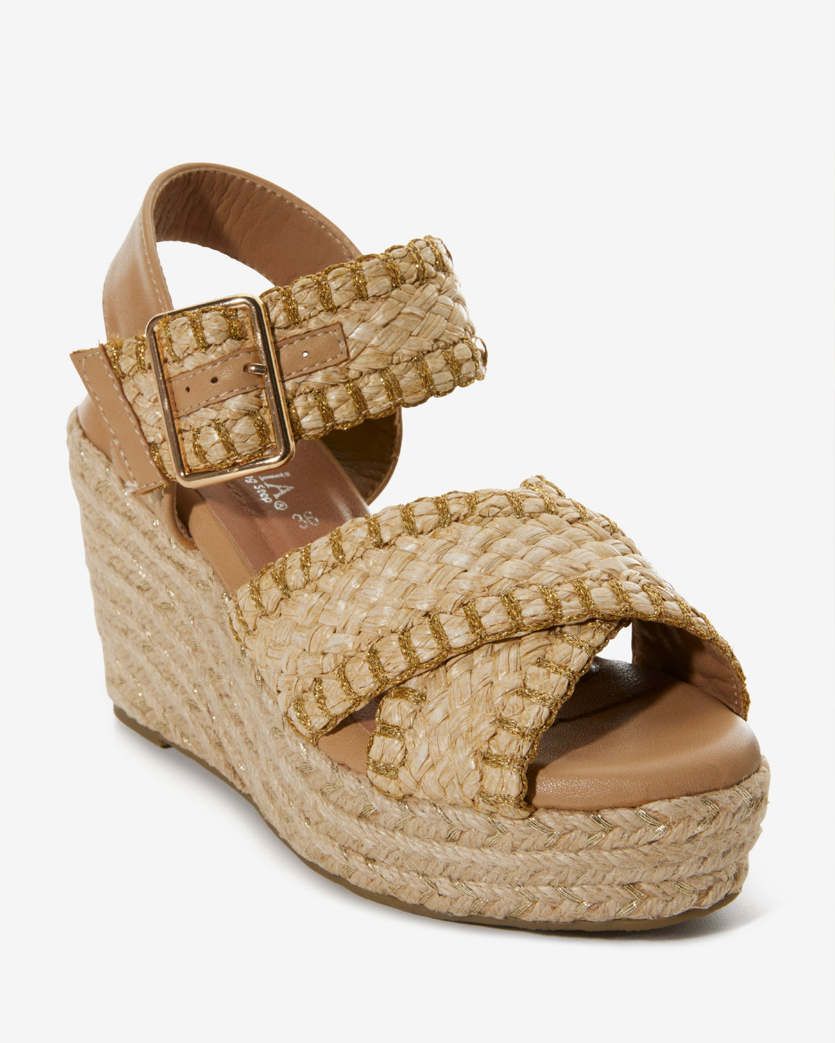 Raffia Metallic Wedge Natural