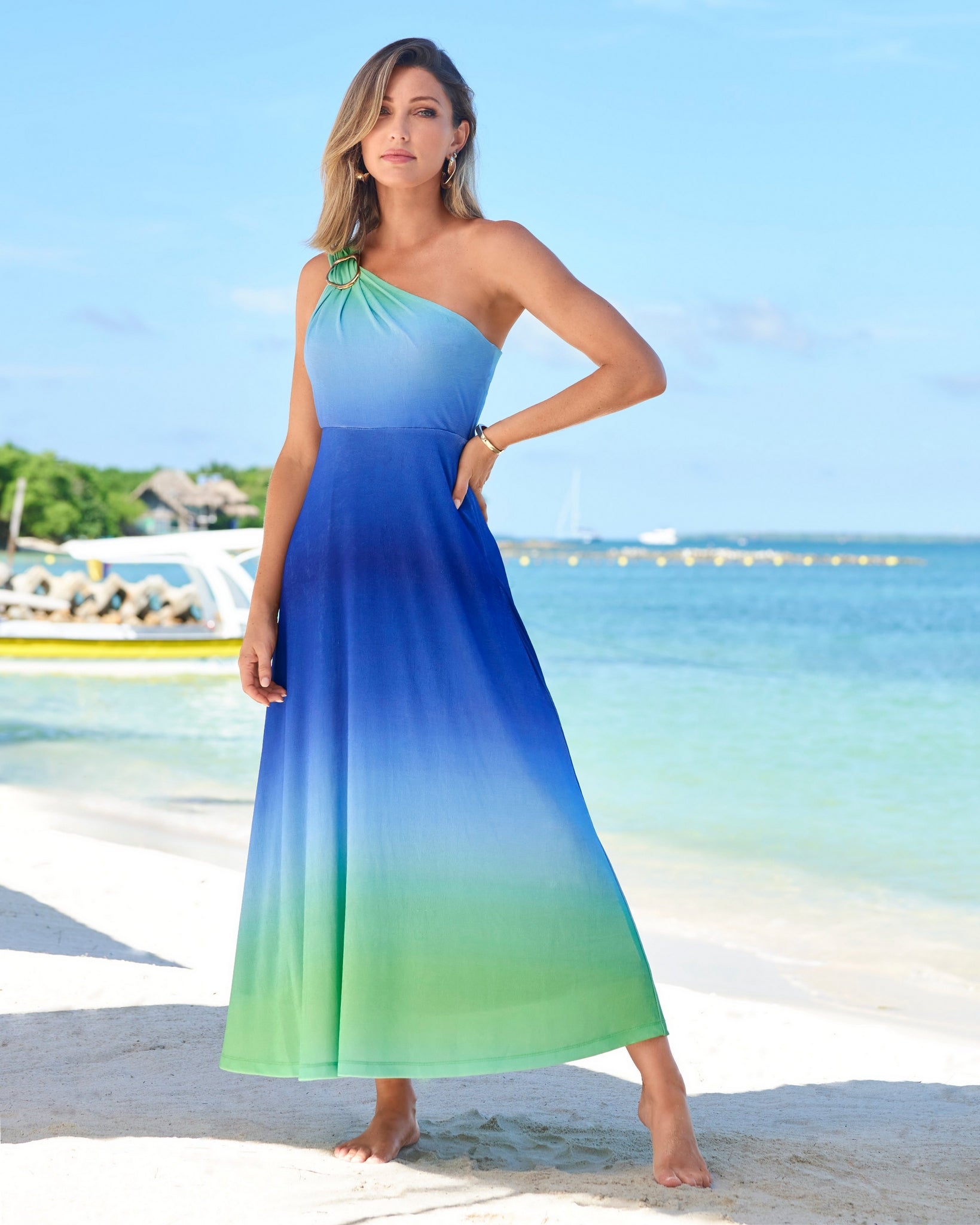 Limelight Ombre One Shoulder Hardware Detail Dress