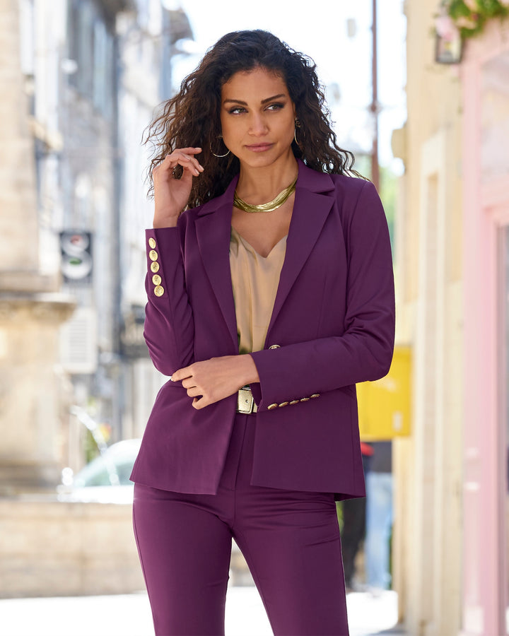 Modern Single Button Blazer Dark Purple
