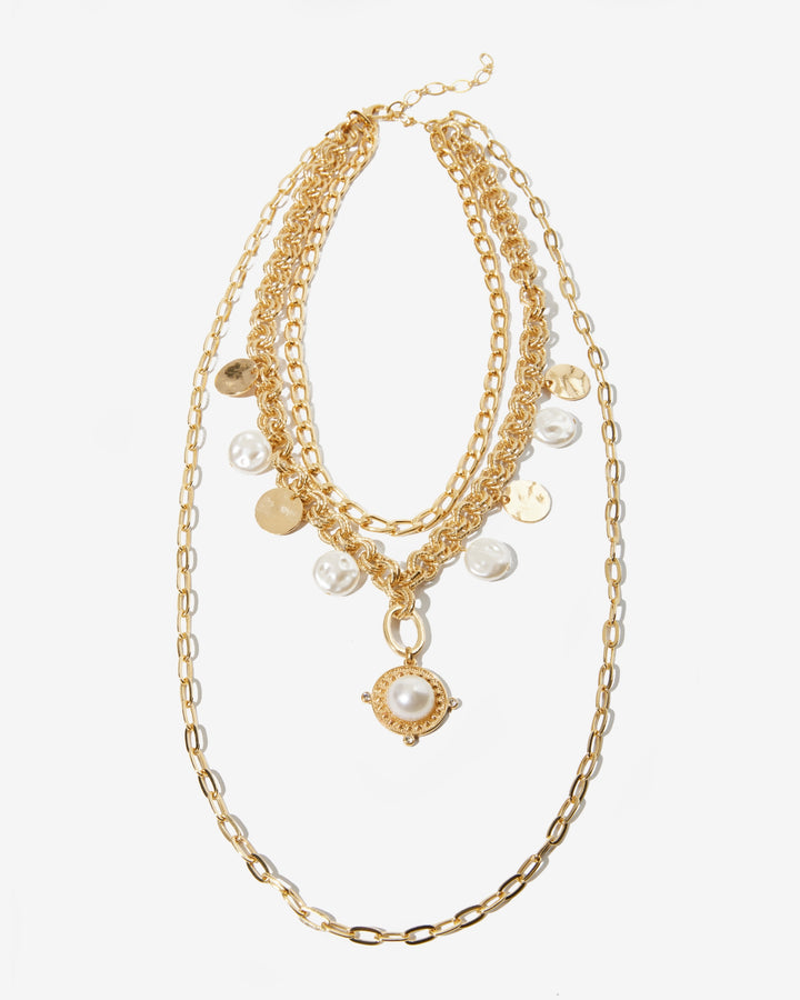 Layered Statement Pearl Necklace Gold