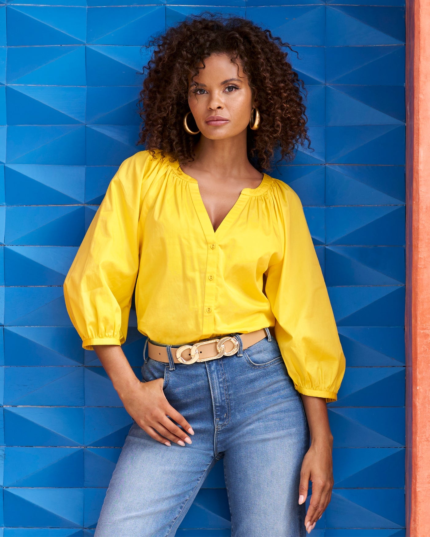 Brooke Notch Neck Poplin Shirt Habanero Gold