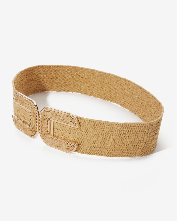 Gold Hardware Raffia Elastic Belt Natural