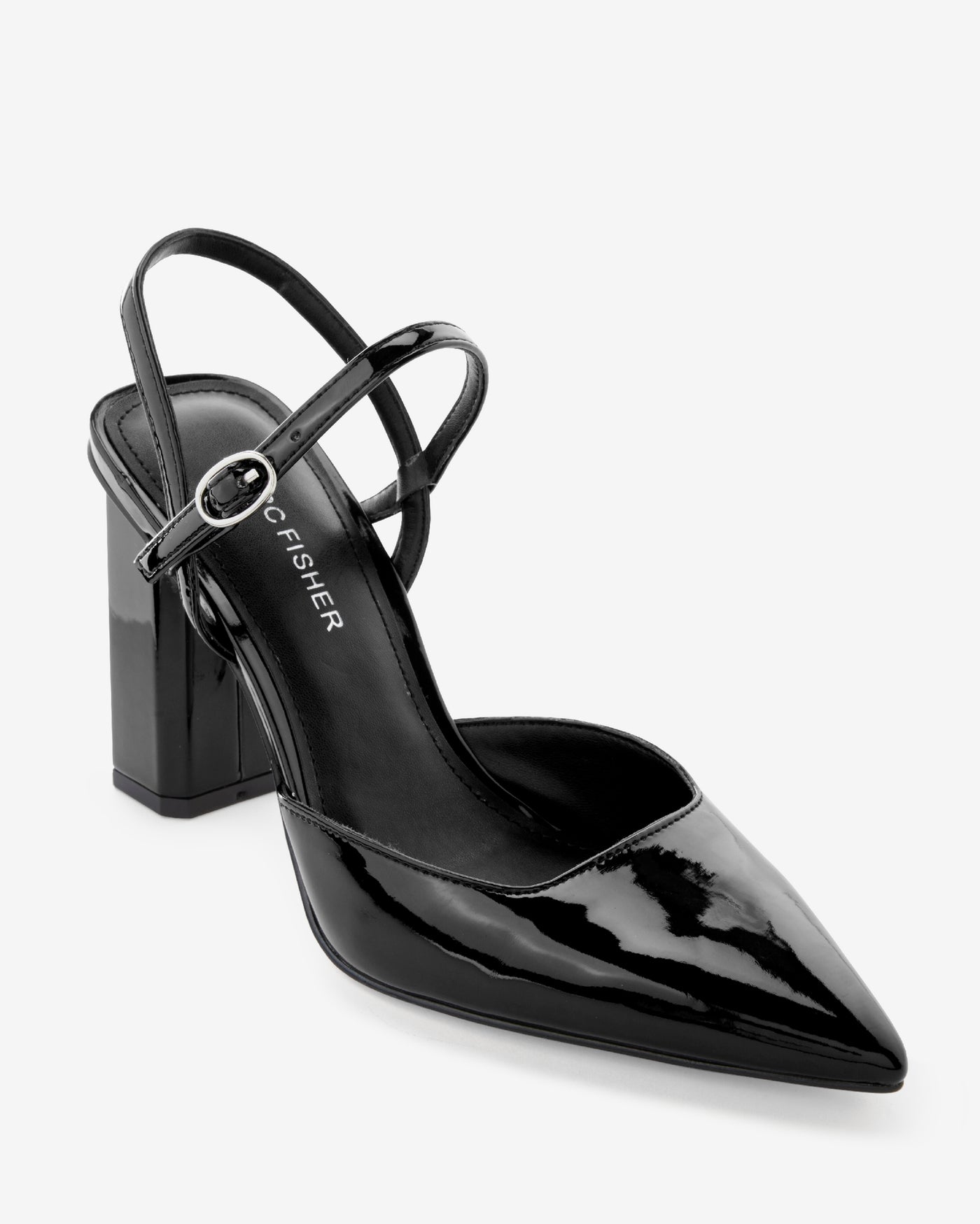 Pointed Toe Ankle Strap Block Heel Black