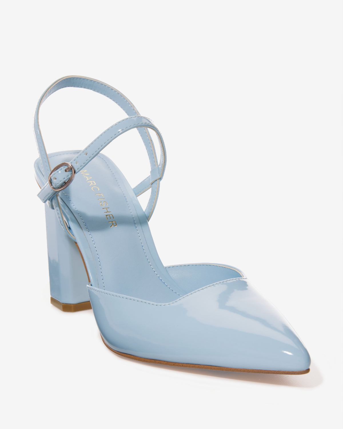 Pointed Toe Ankle Strap Block Heel Light Blue