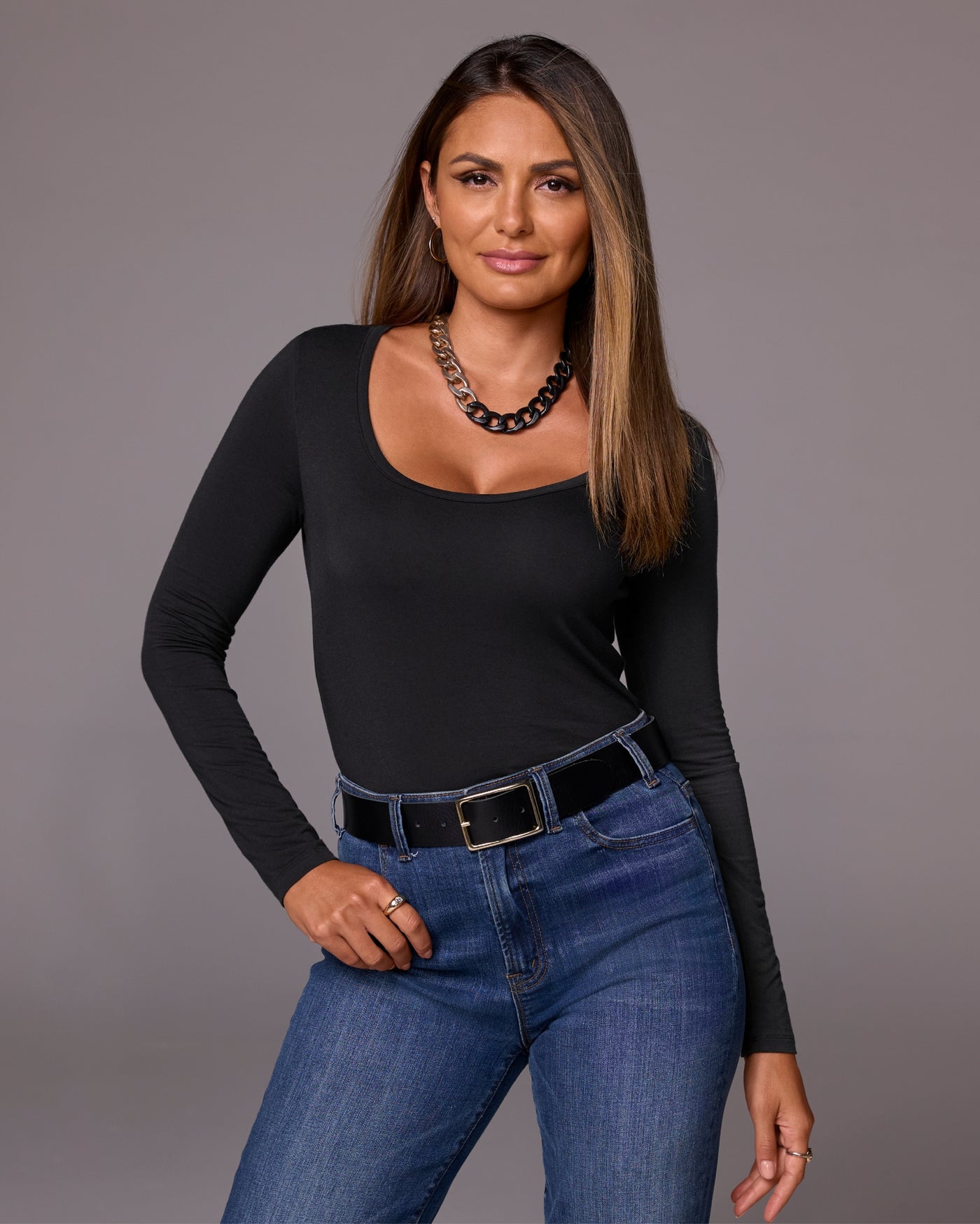 So Effortless Long Sleeve Scoop Neck Knit Top Proper Black