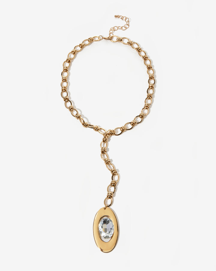 Gold Lariat Crystal Pendent Necklace Gold Plate