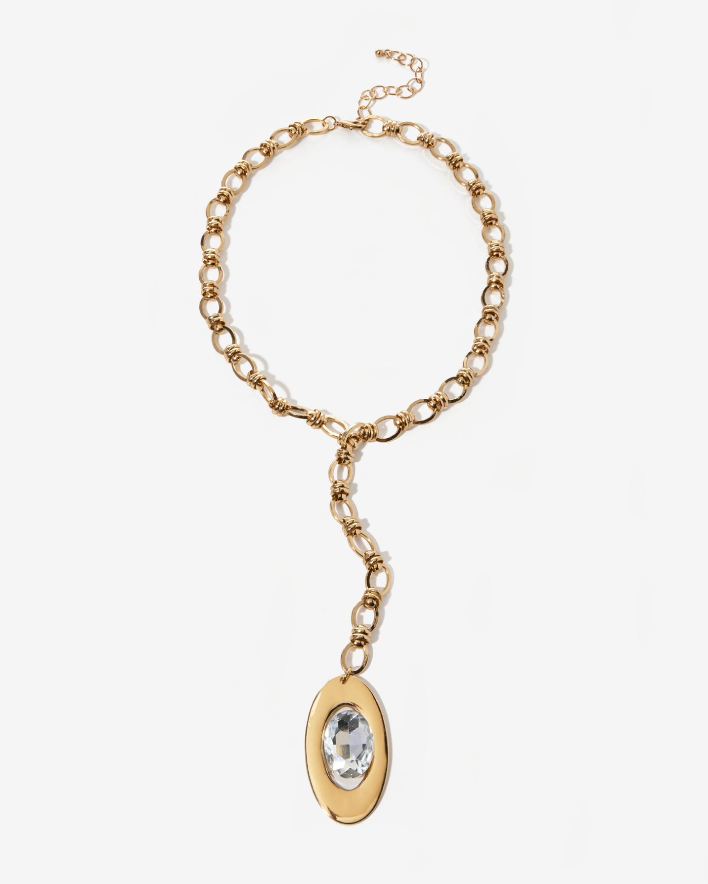 Gold Lariat Crystal Pendent Necklace Gold Plate