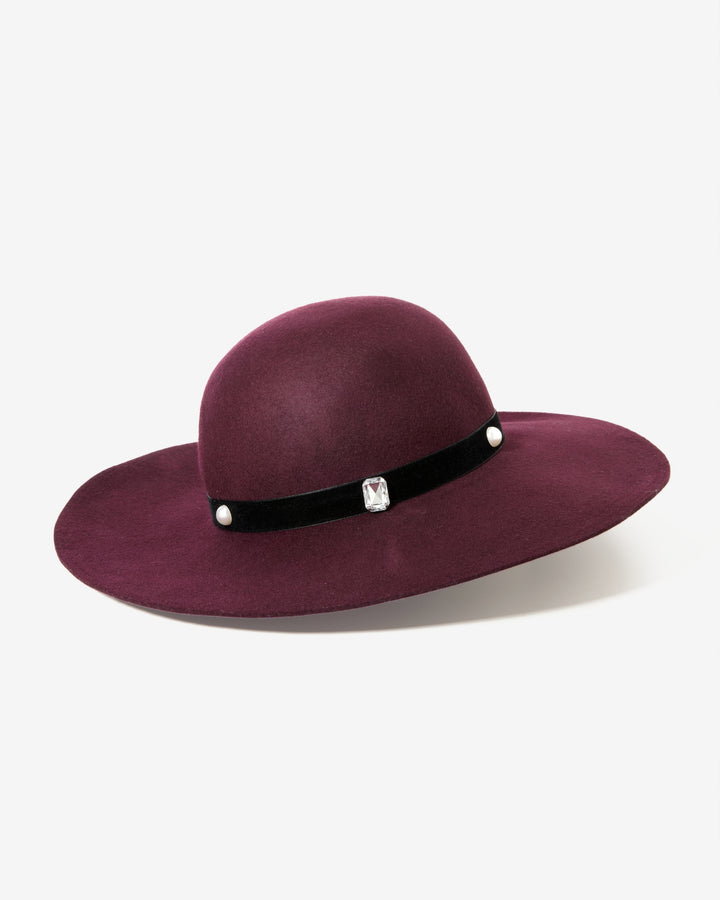 Pearl and Gem Felt Hat Burgundy