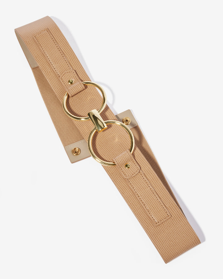 Elastic Waist Belt with Gold Hardware Classic Tan