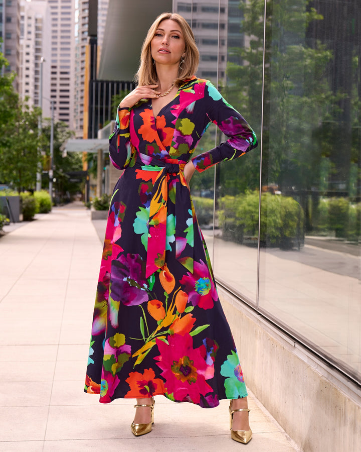 City Garden Surplice Maxi Dress Navy Multi