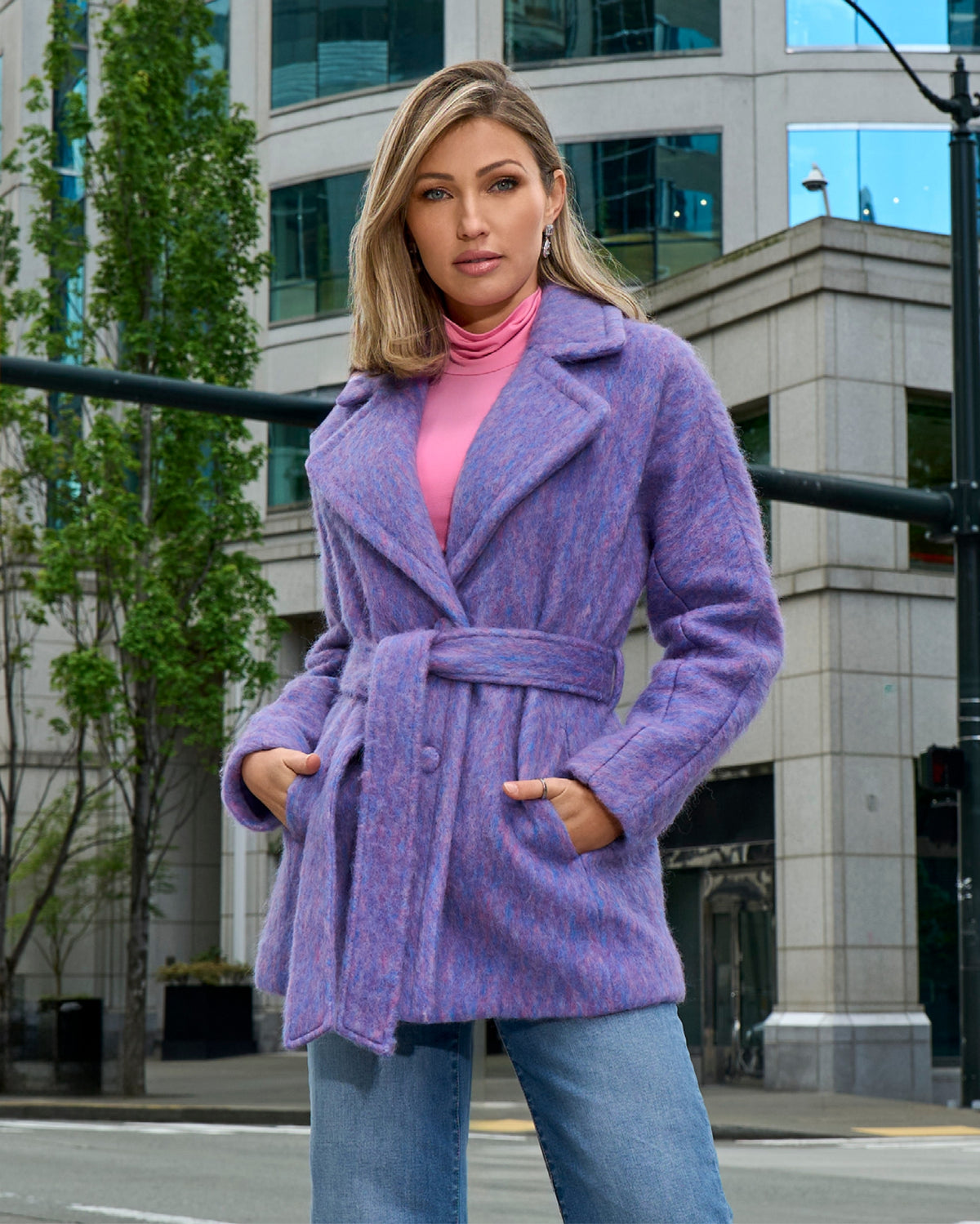 Multi Color Tie Waist Coat Pink/Blue