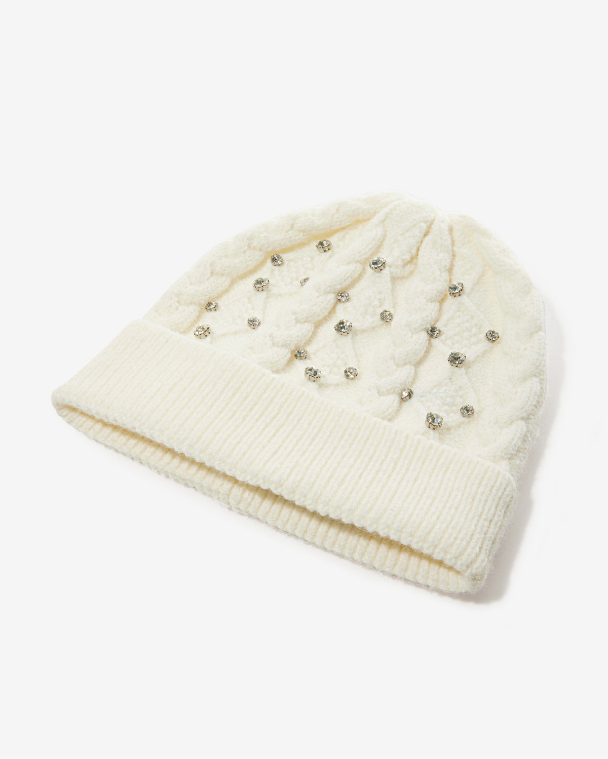 Cable Knit Sequin Hat White