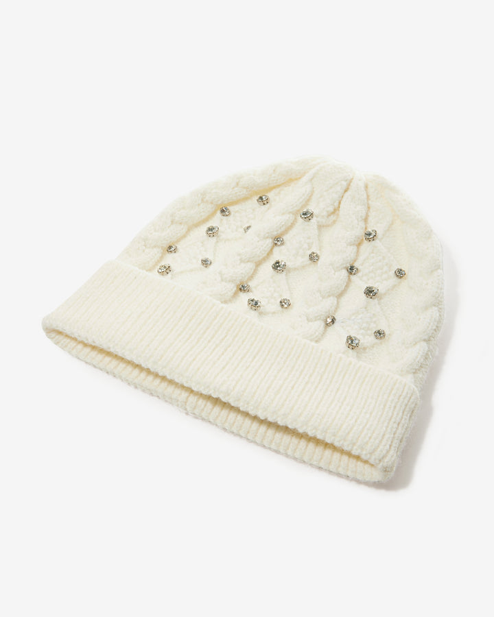 Cable Knit Sequin Hat White