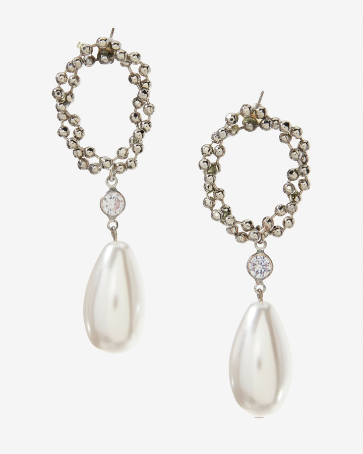 Beaded Pearl Drop Earring Silver/Pearl