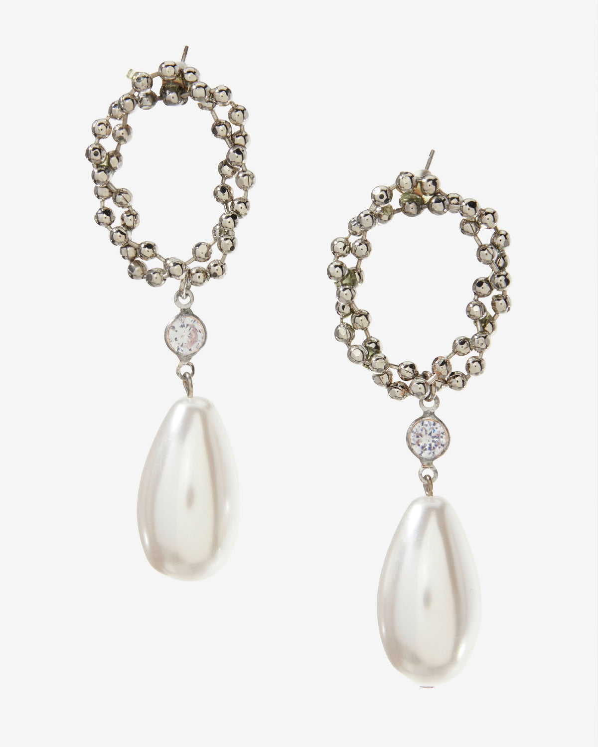 Beaded Pearl Drop Earring Silver/Pearl