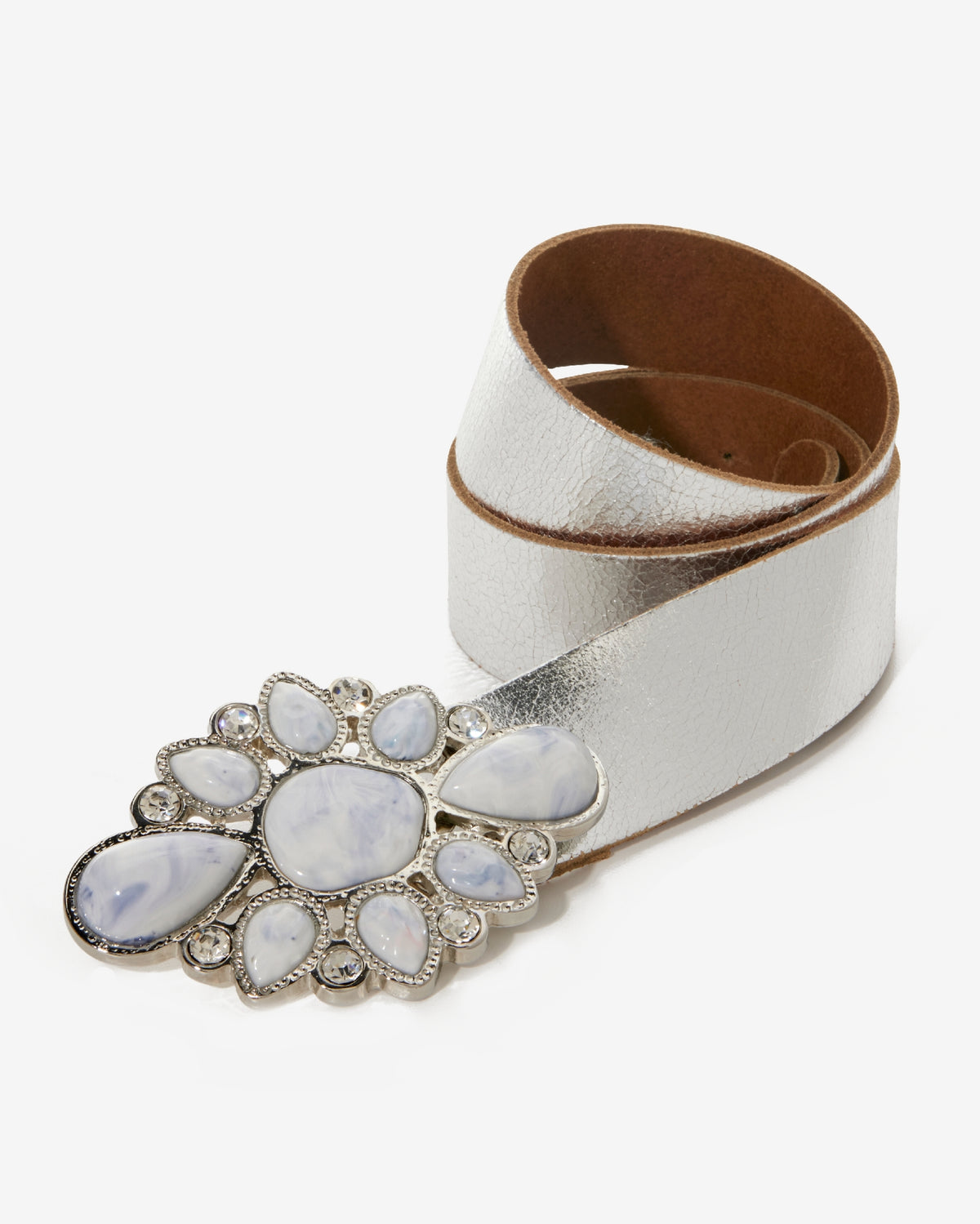 Marble Gem Buckle Belt Silver