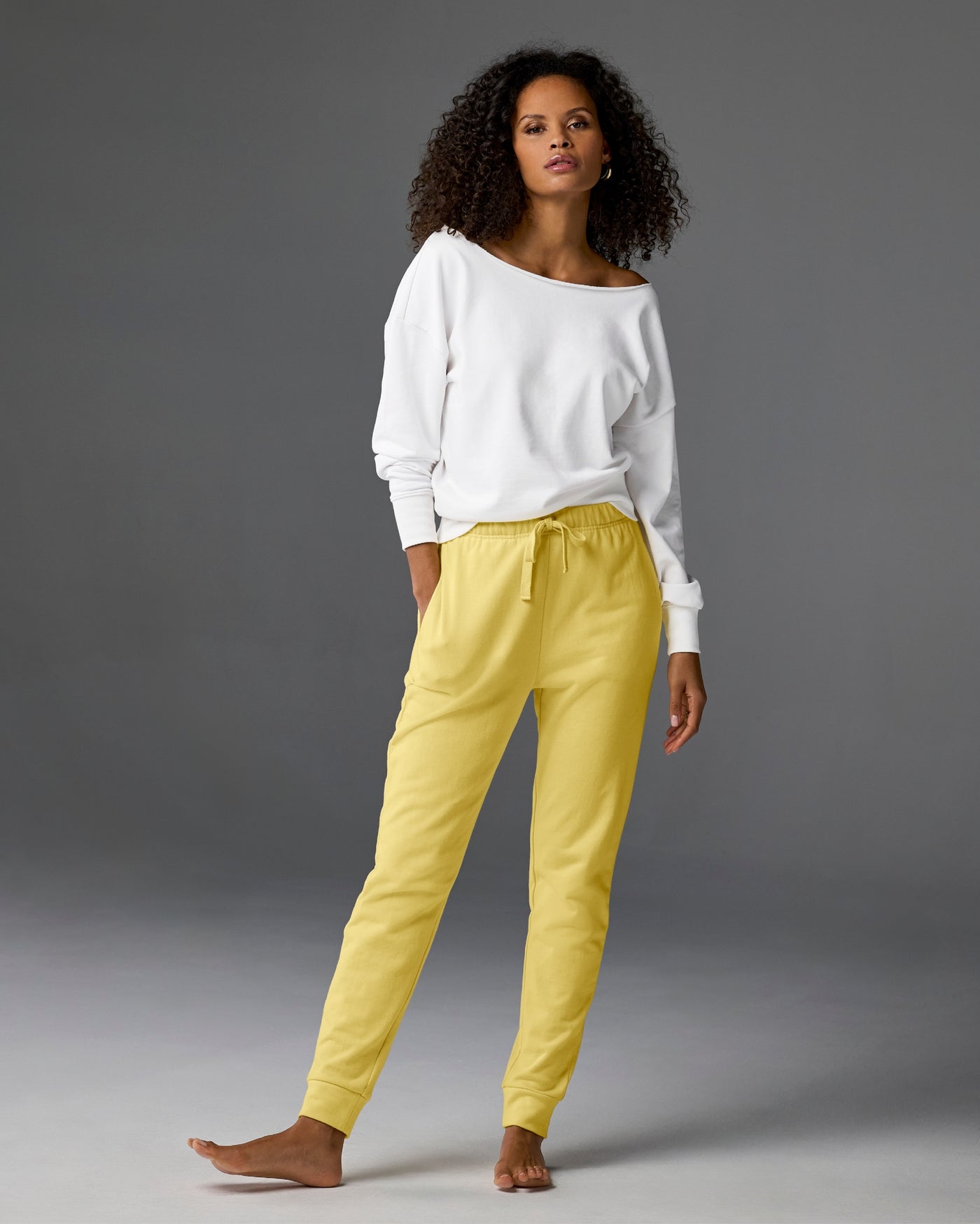Cotton Comfort Drawstring Pocket Jogger Pale Banana