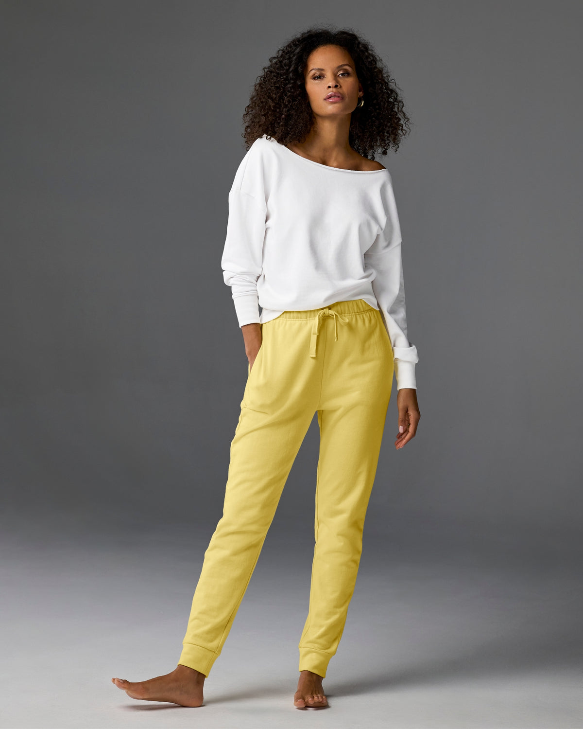 Cotton Comfort Drawstring Pocket Jogger Pale Banana