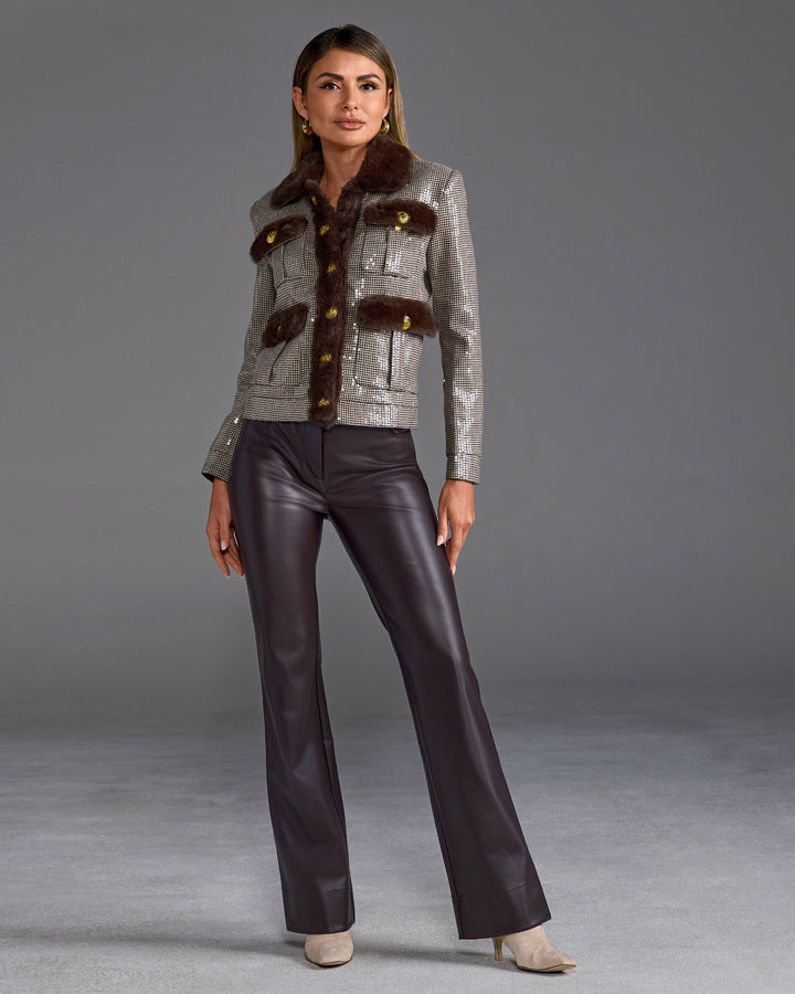 Monterey Faux Leather Five Pocket Bootcut Pant Chocolate