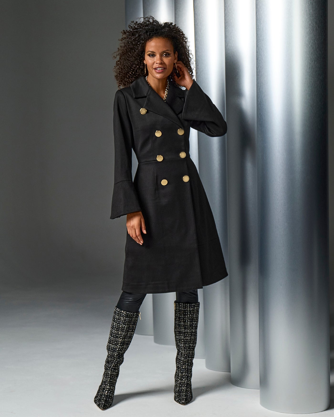 Peplum Double Breasted Coat Black