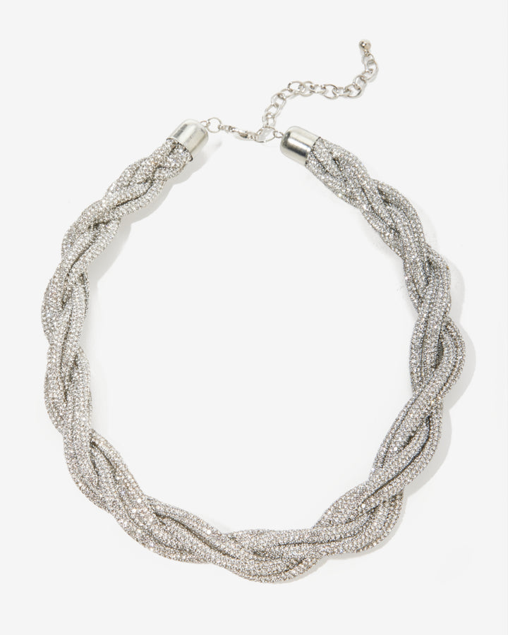 Rhinestone Twist Necklace Silver