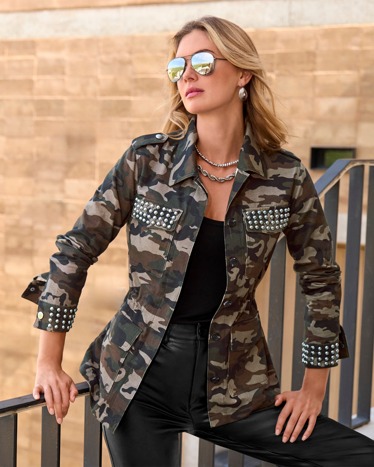 Studded Shaped Utility Jacket Green Multi
