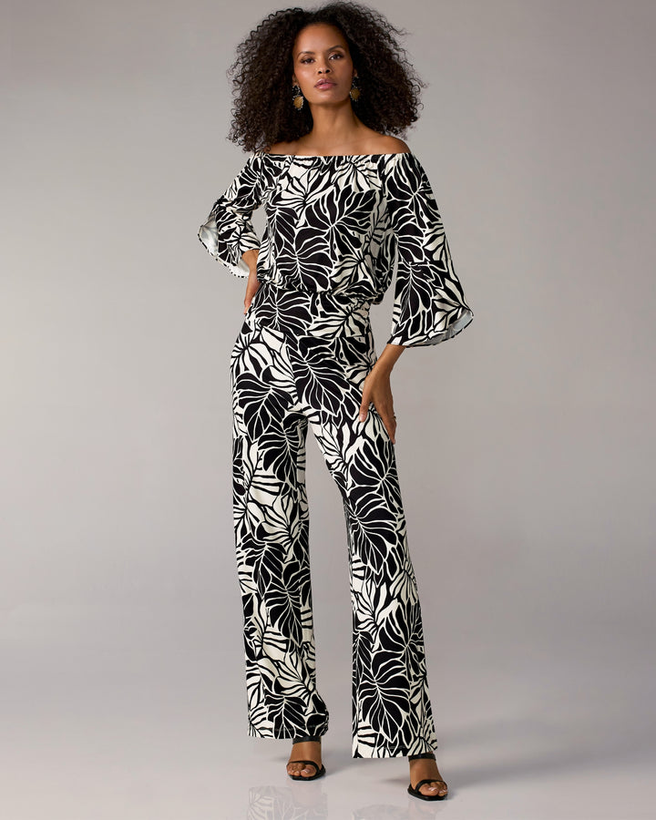 Malibu Print Wide Leg Pant Contrast Leaves