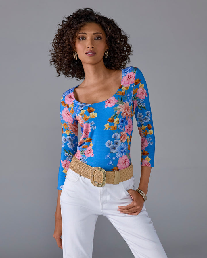 So Effortless Print Scoop Neck Knit Top Spring Floral Dream