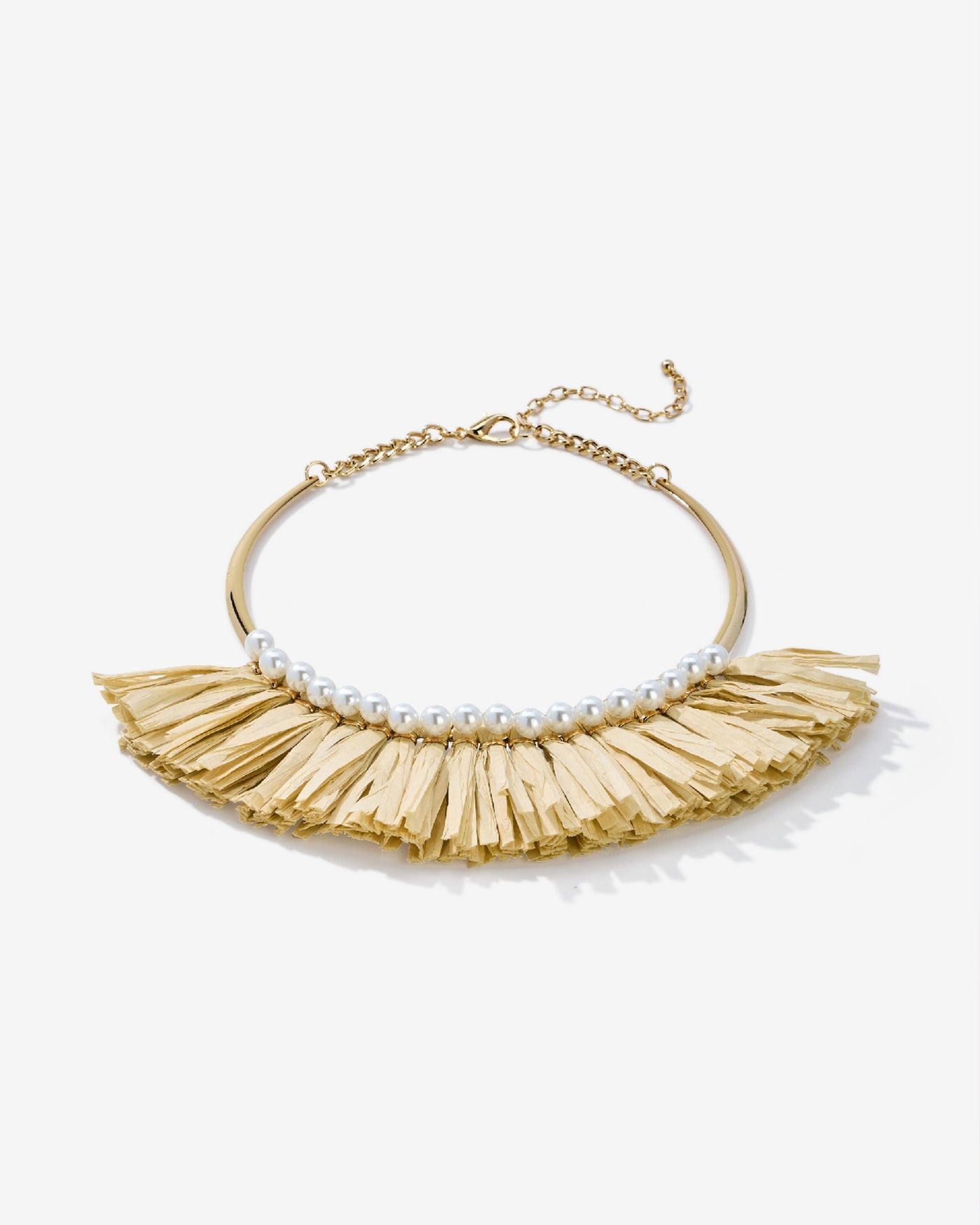 Pearl and Raffia Necklace Gold Multi