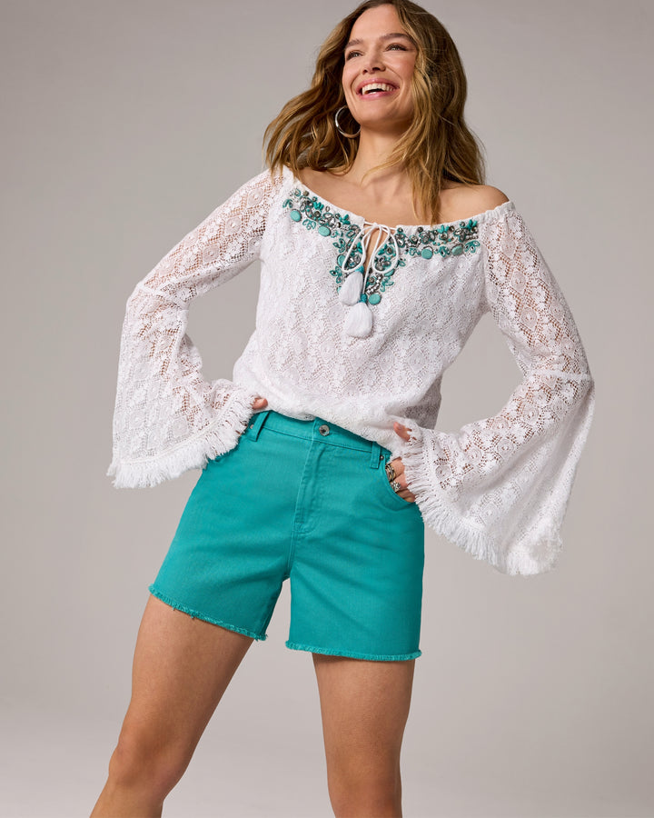 Relaxed Cut Off Denim Short Ceramic