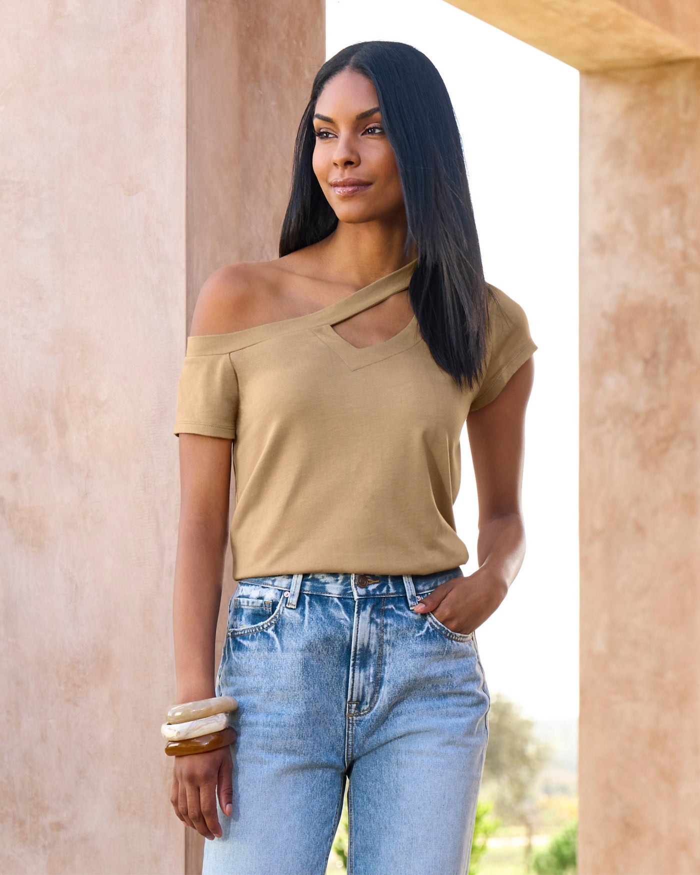 Slouchy Cut Out Knit Top Sesame