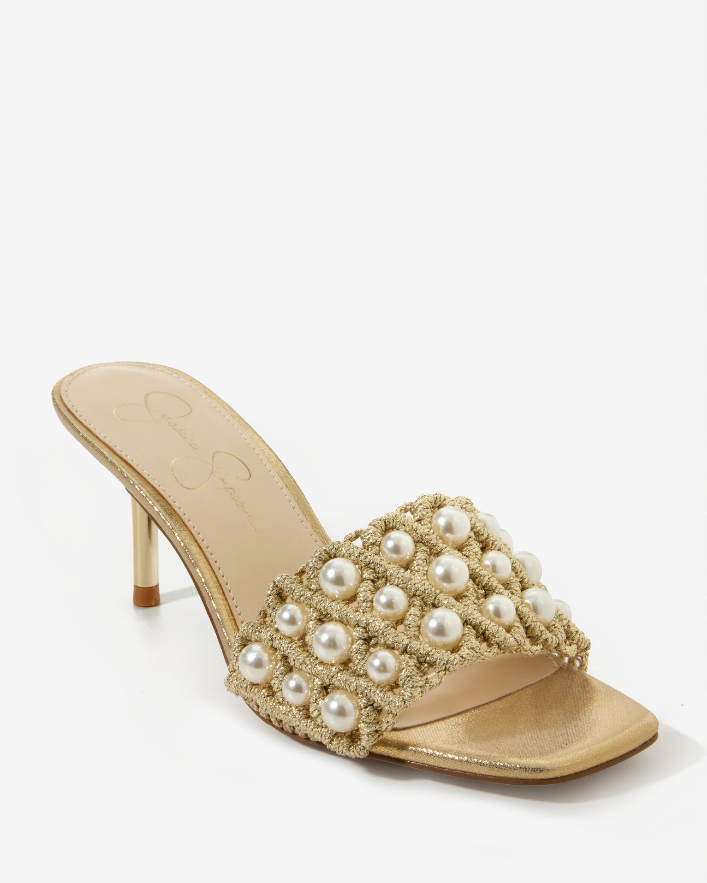 Metallic Knit Pearl Heel Gold