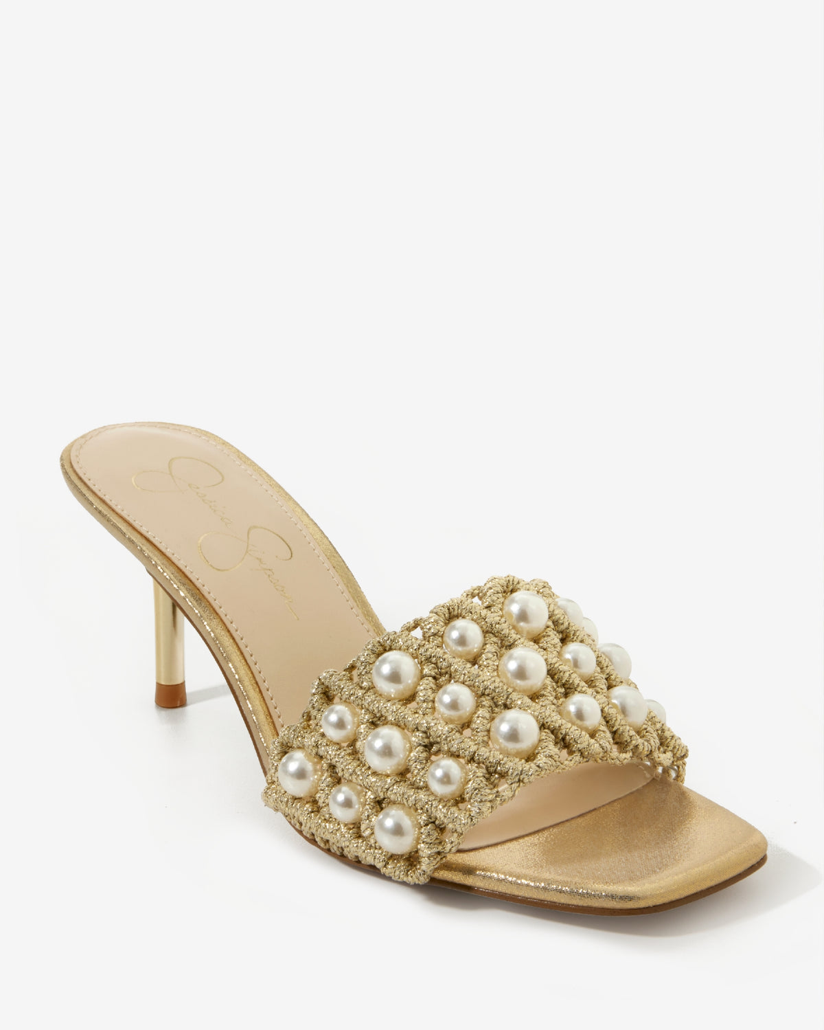 Metallic Knit Pearl Heel Gold