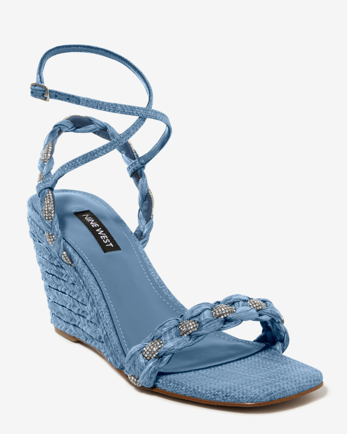 Braided Raffia Wedge Blue