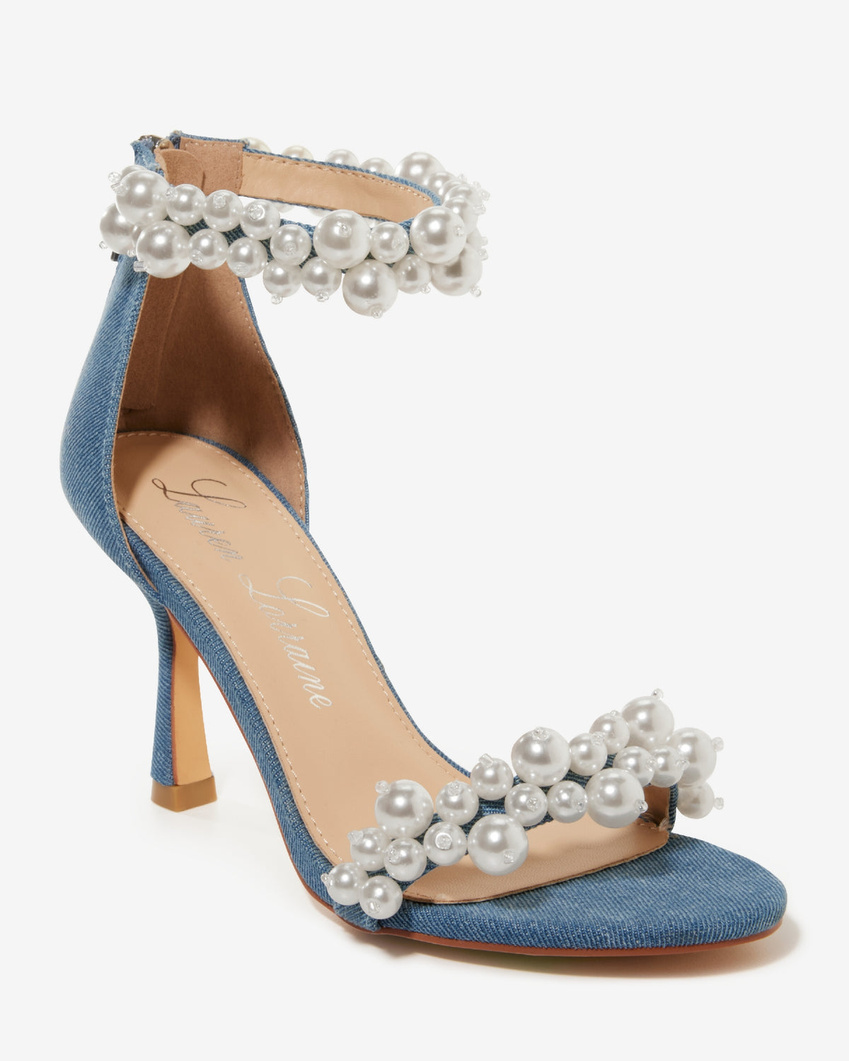 Pearl Ankle Strap Denim Heel Denim