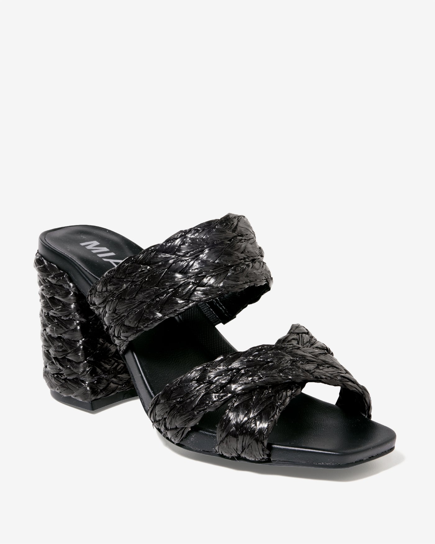 Raffia Band Block Heel Black