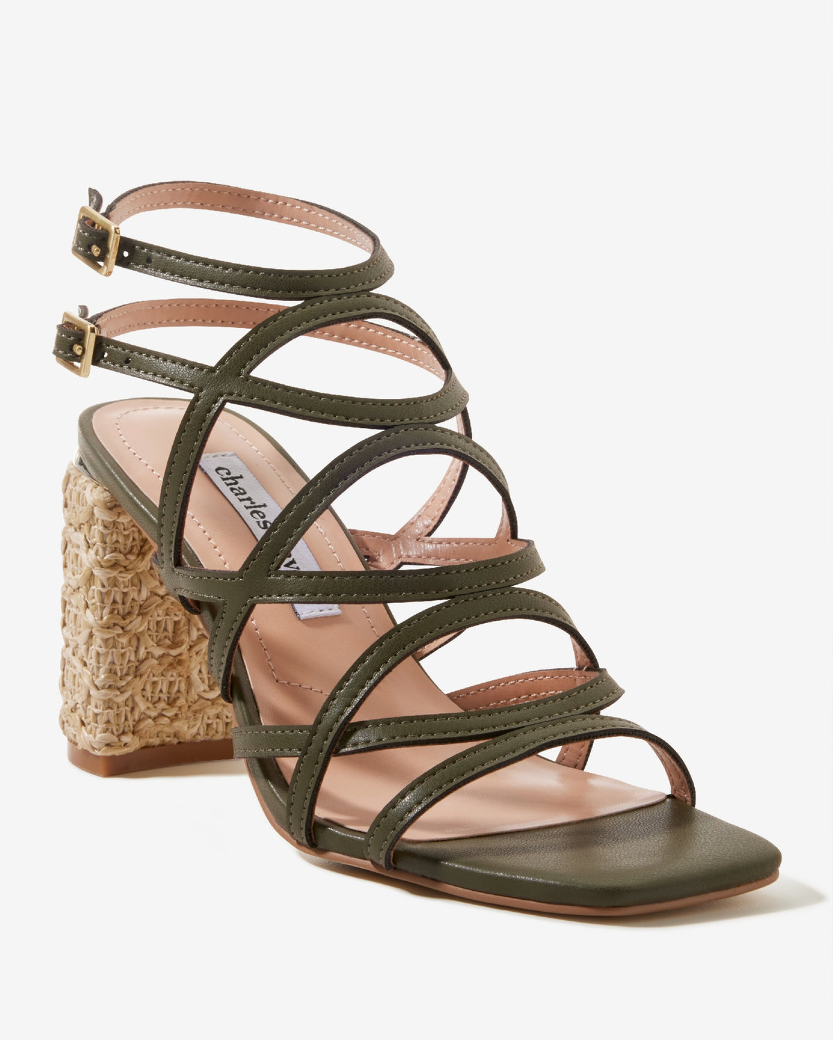 Strappy Raffia Block Heel Olive