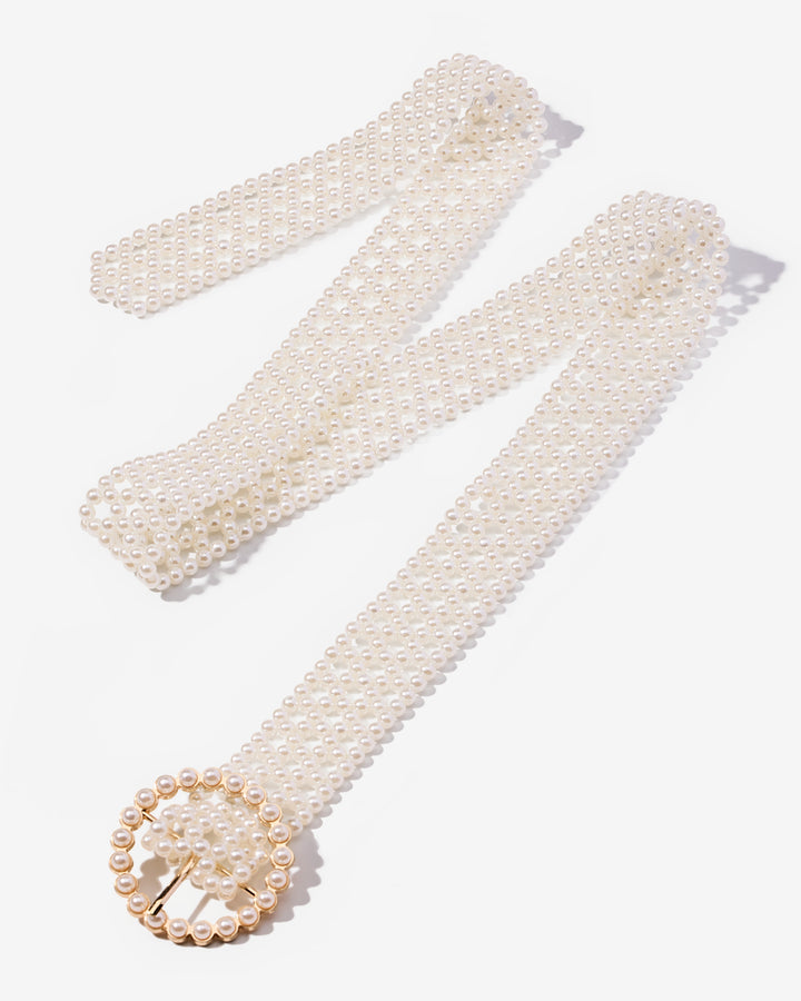 All-Over Pearl Buckle Belt White