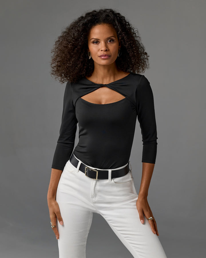 So Modern Cutout Three Quarter Sleeve Top Proper Black