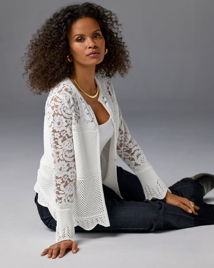 Lace Sweater Cardigan White