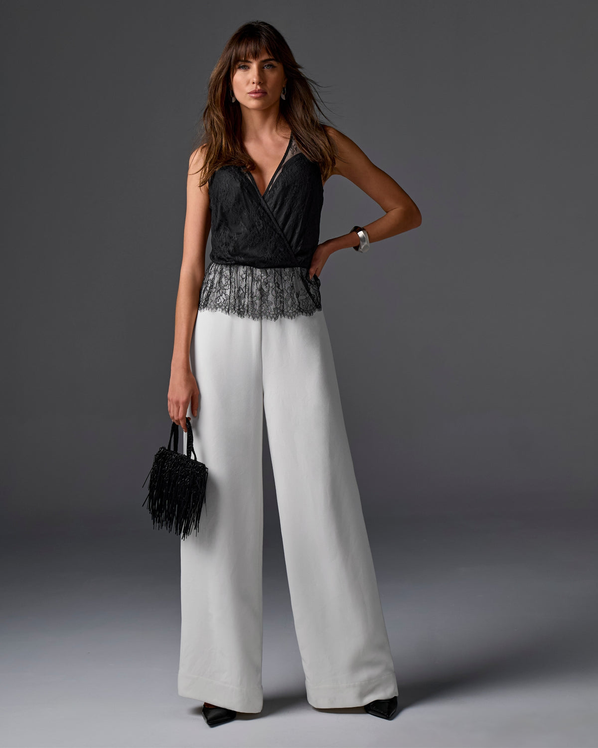 Peplum Lace Jumpsuit Black/White