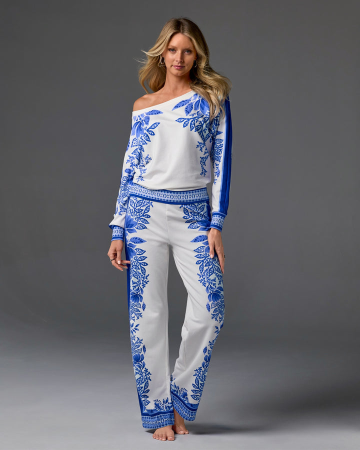 Printed Slouchy Lounge Set Blue White