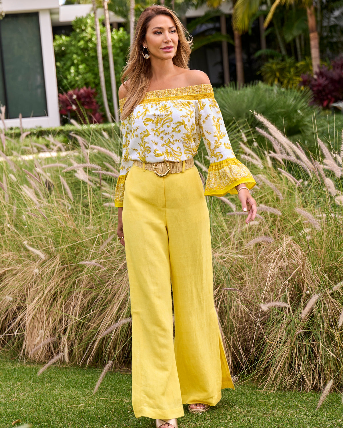 Casual side slit Linen pant Lemon Drop