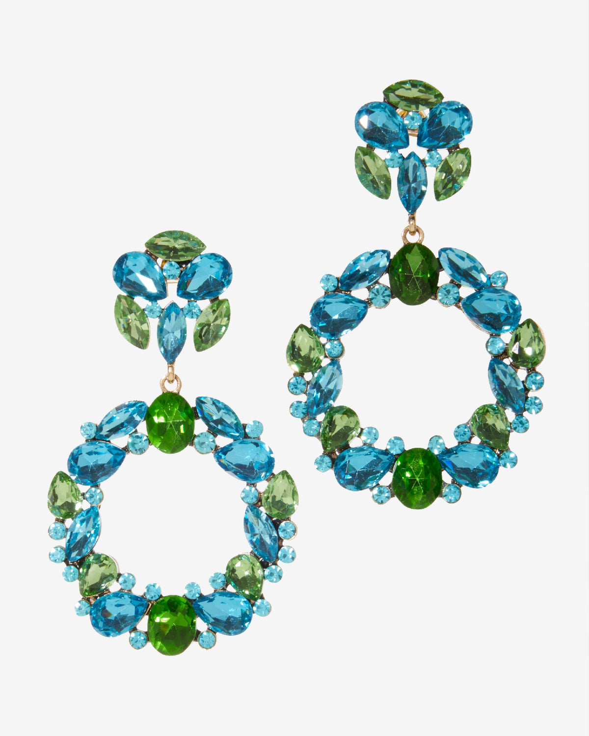 Multi Gem Drop Earring Blue Green
