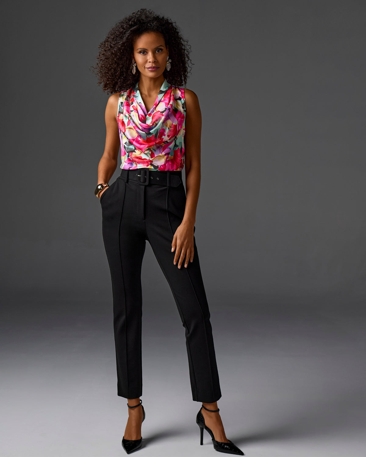 Newport Belted Ponte Straight Leg Pant Black
