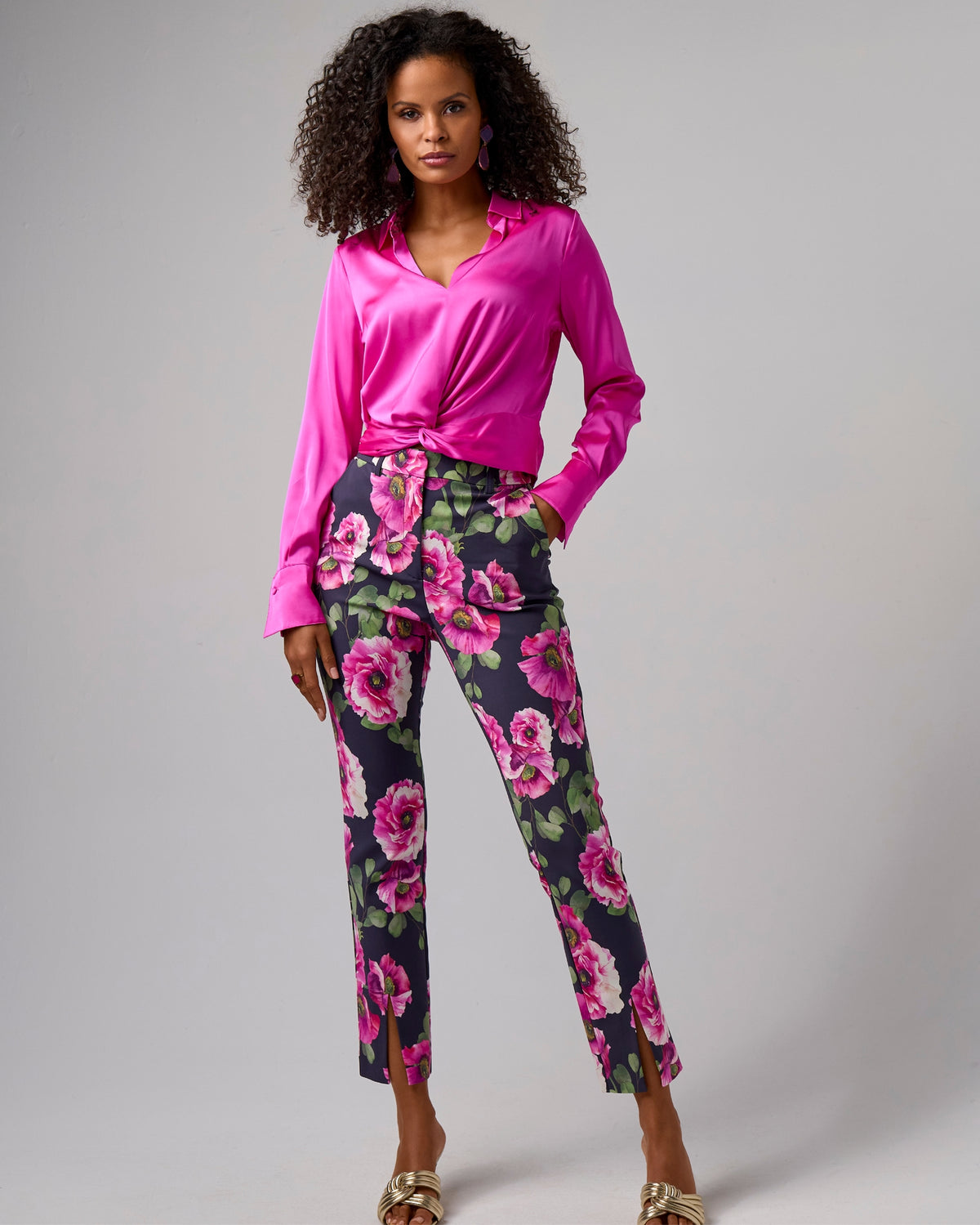 Newport Modern Slim Straight Leg Slit Front Print Trouser Pant Proper Poppies